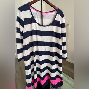Lilly Pulitzer Navy, White & Pink Striped Long Sleeve Dress